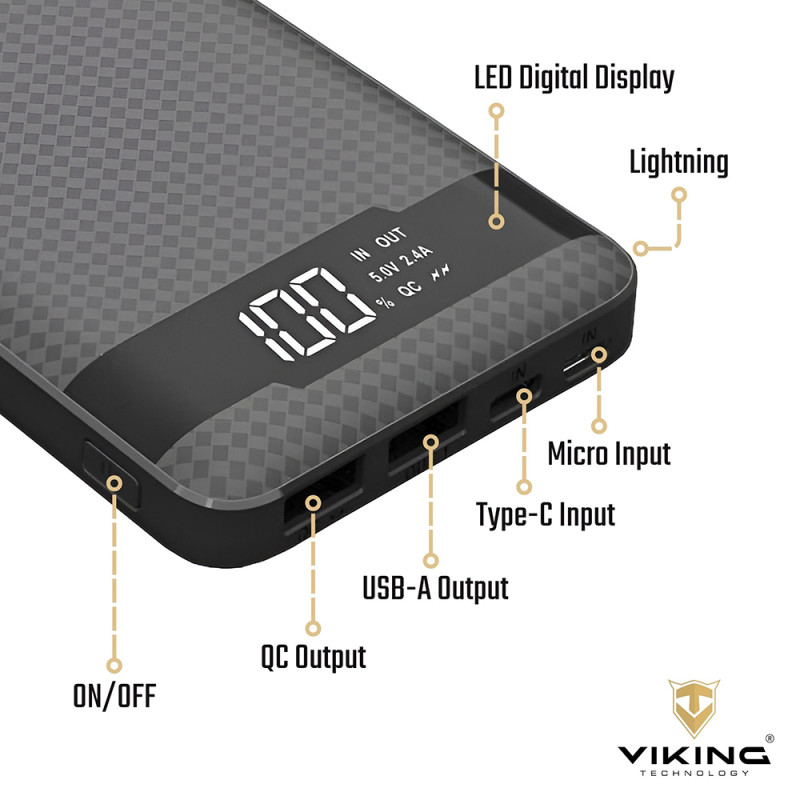 VIKING POWER BANK PN-961PD QC3.0 10000mAh, QUICK CHARGE 3.0, Čierna