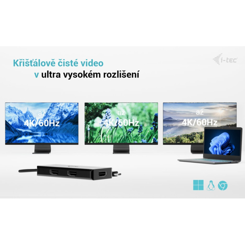 i-tec USB-C Triple 4K HDMI Video adaptér, Power Delivery 100W