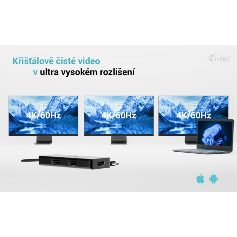 i-tec USB-C Triple 4K HDMI Video adaptér, Power Delivery 100W