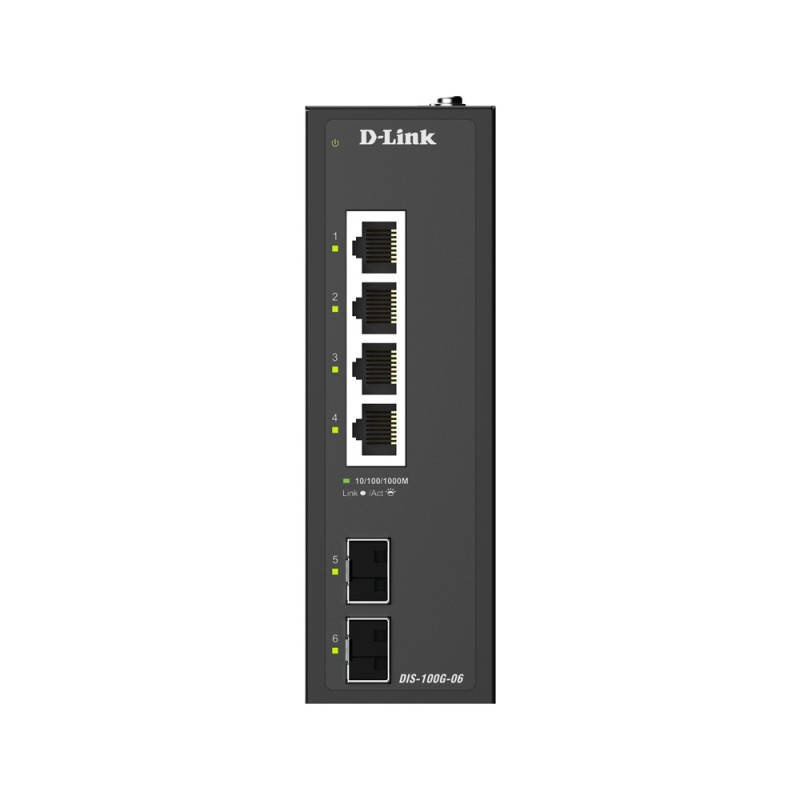 D-Link DIS-100G-06 6-Port Gigabit Industrial Unmanaged Switch with 2 x SFP Ports