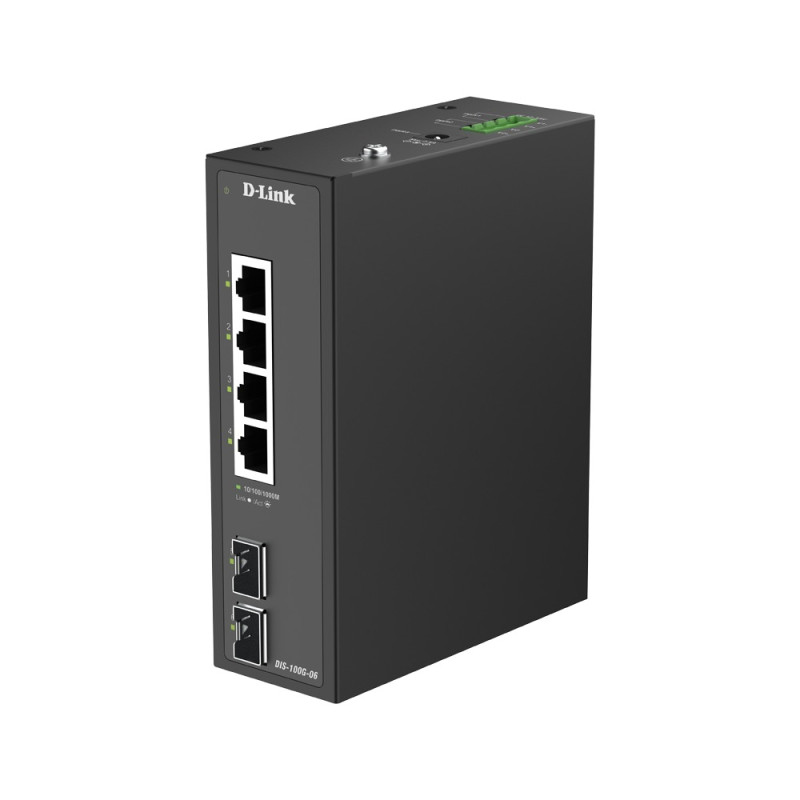 D-Link DIS-100G-06 6-Port Gigabit Industrial Unmanaged Switch with 2 x SFP Ports