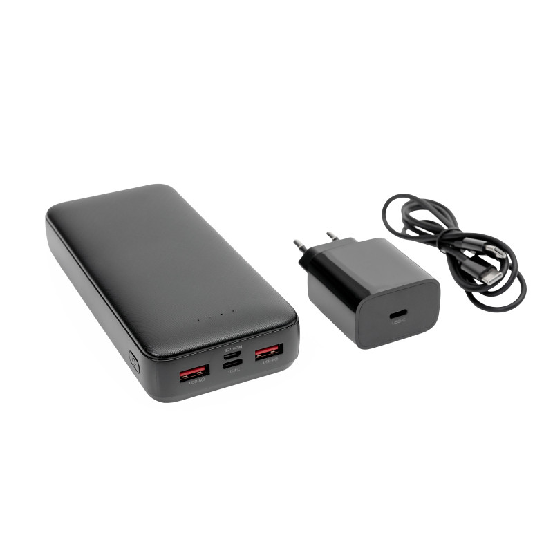 FELLOWES - Platinet SET 3v1 Powerbanka 20000 mAh + Nabíjačka 20W Power Delivery, kábel USB-C 1m, čierna