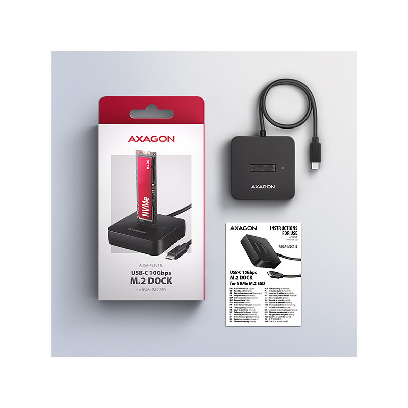 AXAGON ADSA-M2C11L, USB-C 10Gbps dokovacia stanica pre 1× M.2 NVMe SSD