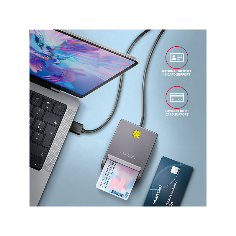 AXAGON CRE-SM3T, USB-A FlatReader čítačka kontaktných kariet Smart card (eObčanka), kábel 1.3m