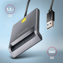 AXAGON CRE-SM3T, USB-A FlatReader čítačka kontaktných kariet Smart card (eObčanka), kábel 1.3m