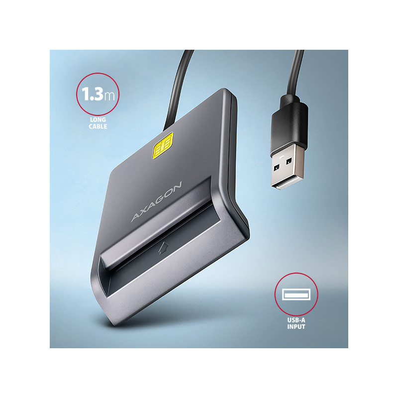 AXAGON CRE-SM3T, USB-A FlatReader čítačka kontaktných kariet Smart card (eObčanka), kábel 1.3m