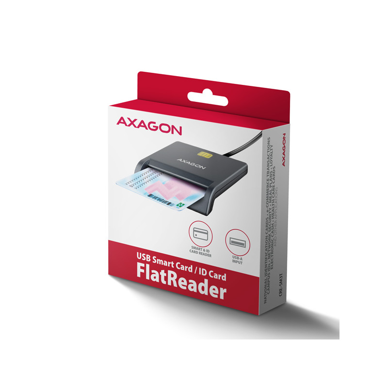 AXAGON CRE-SM3T, USB-A FlatReader čítačka kontaktných kariet Smart card (eObčanka), kábel 1.3m