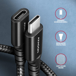 AXAGON BUCM32-CF05AB predlžovací kábel USB-C (M) -- USB-C (F), 0.5m, USB 20Gbps, PD 240W ALU oplet