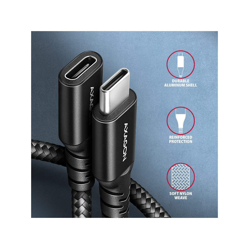 AXAGON BUCM32-CF05AB predlžovací kábel USB-C (M) -- USB-C (F), 0.5m, USB 20Gbps, PD 240W ALU oplet