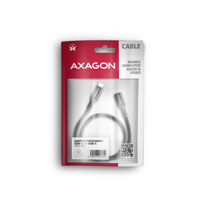 AXAGON BUCM32-CF05AB predlžovací kábel USB-C (M) -- USB-C (F), 0.5m, USB 20Gbps, PD 240W ALU oplet
