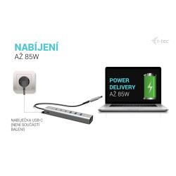 i-tec USB-C/USB-A Metal HUB 6 port (3x USB-C, 3x USB-A), LAN, Power Delivery 85W