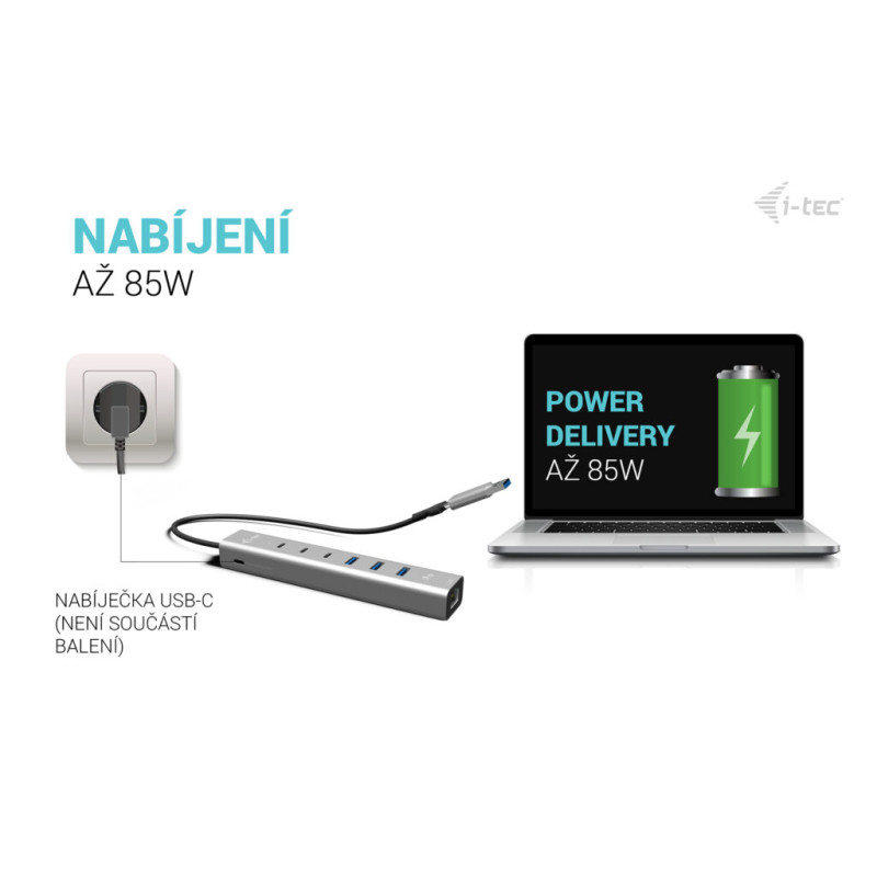 i-tec USB-C/USB-A Metal HUB 6 port (3x USB-C, 3x USB-A), LAN, Power Delivery 85W