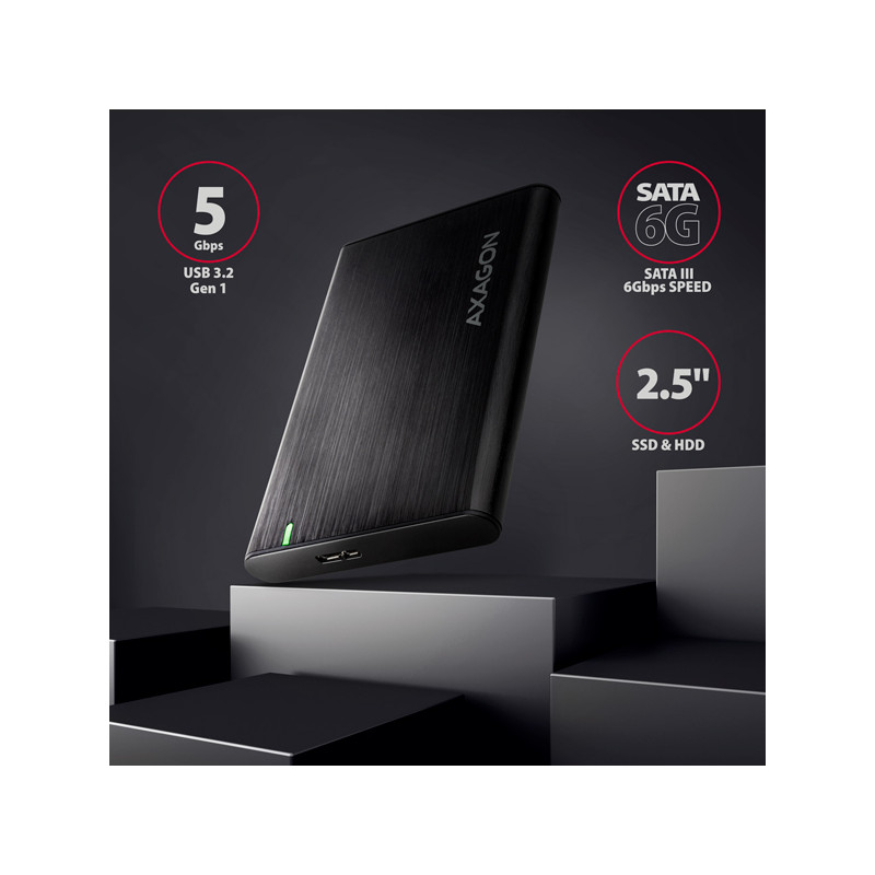AXAGON EE25-A6M, USB 3.2 Gen 1 - SATA 6G 2.5'' kovový RAW box, bezšroubový