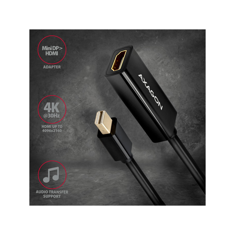 AXAGON RVDM-HI14N, Mini DisplayPort - HDMI 1.4 redukcia / adaptér, 4K/30Hz