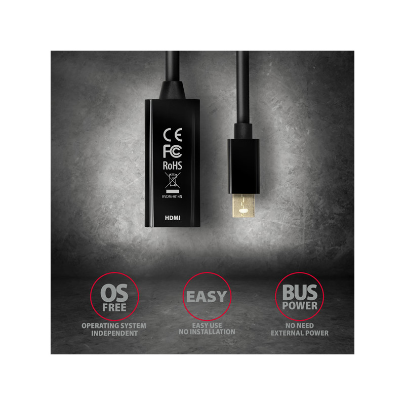 AXAGON RVDM-HI14N, Mini DisplayPort - HDMI 1.4 redukcia / adaptér, 4K/30Hz
