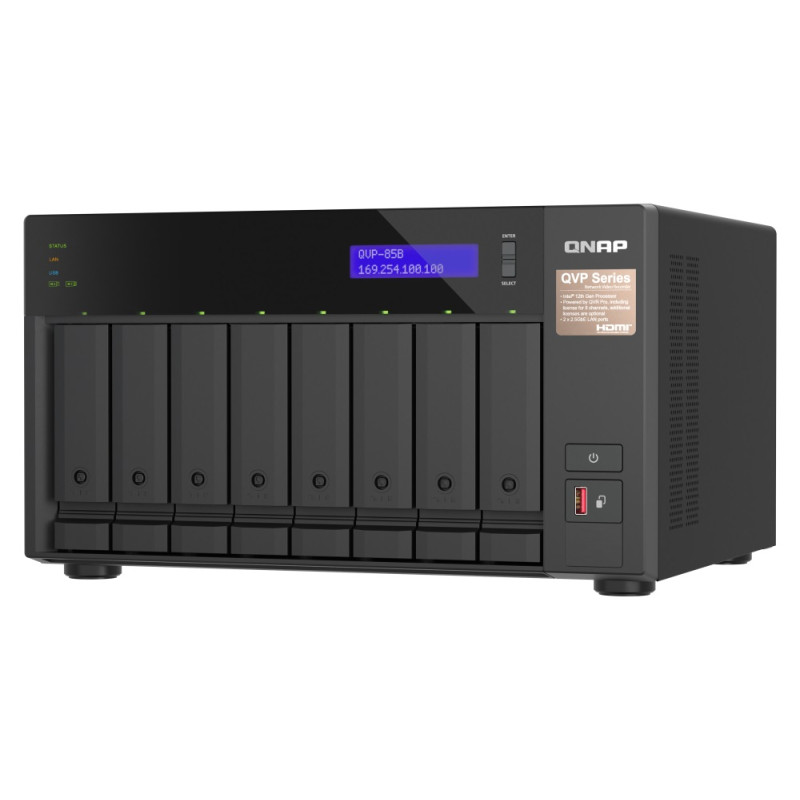 QNAP NVR QVP-85B (6core 4,4GHz, 32GB RAM, 8xSATA, 2xGbE, 2xM.2 NVMe Gen4, 2xPCIe, kamery: 8 (max 64)