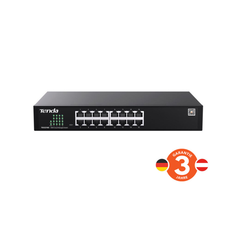 Tenda TEG2216D Websmart L2 cloud managed switch, 16x 10/100/1000 Mbps, Kov, Fanless-bez ventilátorov