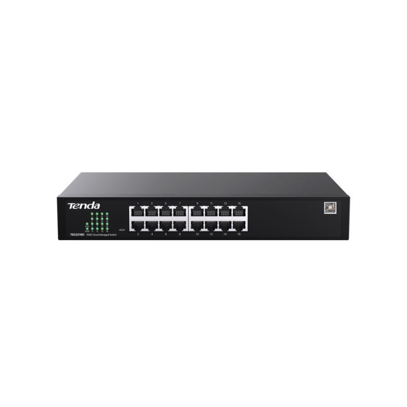 Tenda TEG2216D Websmart L2 cloud managed switch, 16x 10/100/1000 Mbps, Kov, Fanless-bez ventilátorov