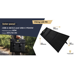 Solárny panel Viking L60 PD/60W výkon/USB-A QC/USB-C PD/