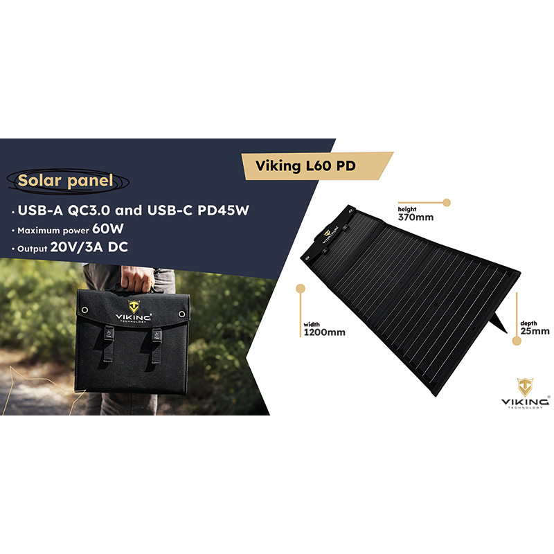 Solárny panel Viking L60 PD/60W výkon/USB-A QC/USB-C PD/