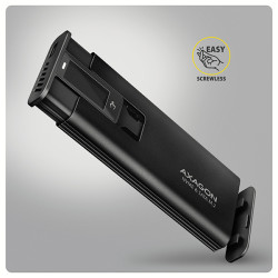 AXAGON EEM2-SD2B, USB-C 10Gbps externý box s displejom pre M.2 NVMe/SATA SSD, bezšroubový, čierny