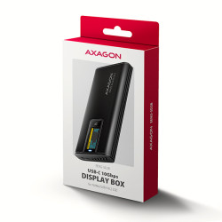 AXAGON EEM2-SD2B, USB-C 10Gbps externý box s displejom pre M.2 NVMe/SATA SSD, bezšroubový, čierny
