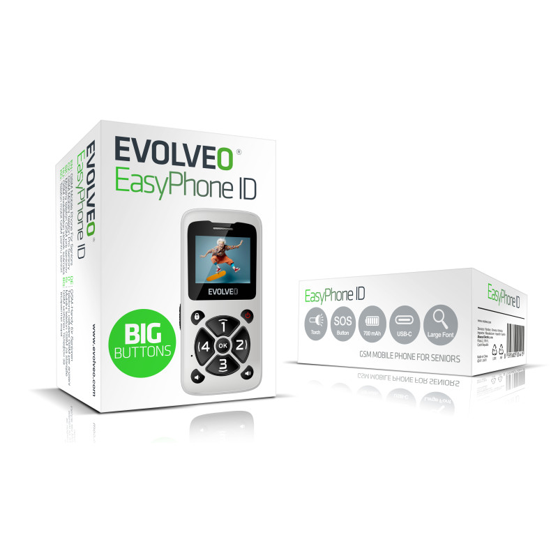 EVOLVEO EasyPhone ID, mobilný telefón pre seniorov, biela
