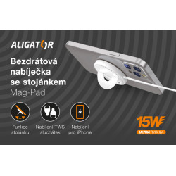 ALIGATOR bezdrôtová nabíjačka ALIGATOR Mag-Pad, určené pre MagSafe, 15W, biela