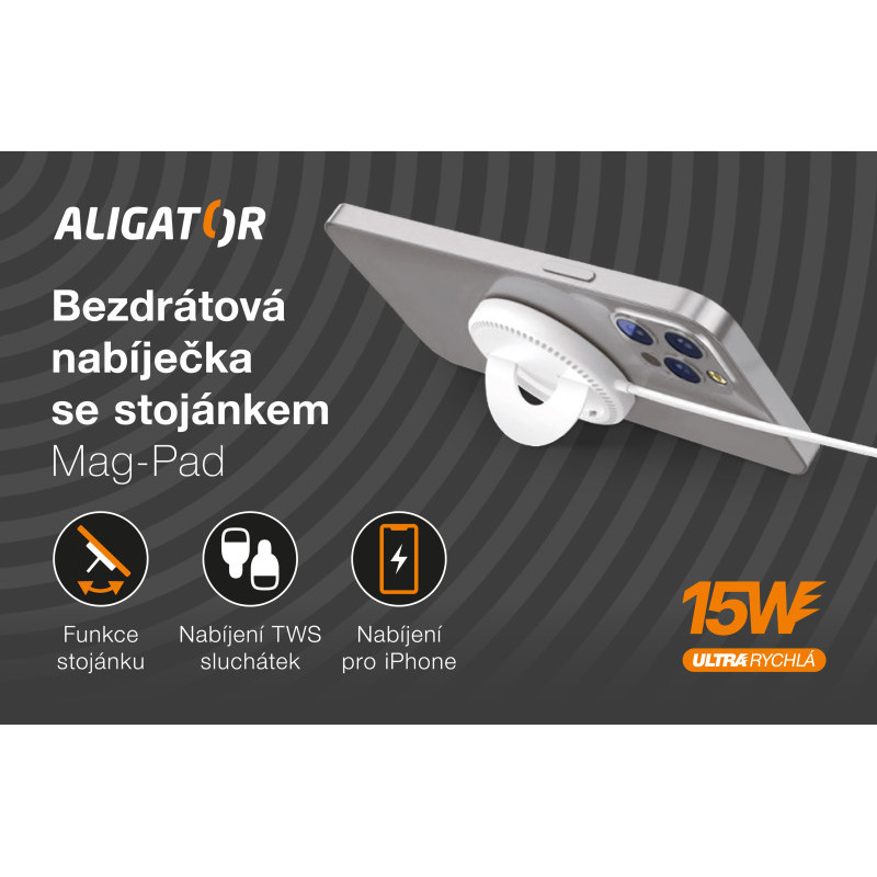 ALIGATOR bezdrôtová nabíjačka ALIGATOR Mag-Pad, určené pre MagSafe, 15W, biela