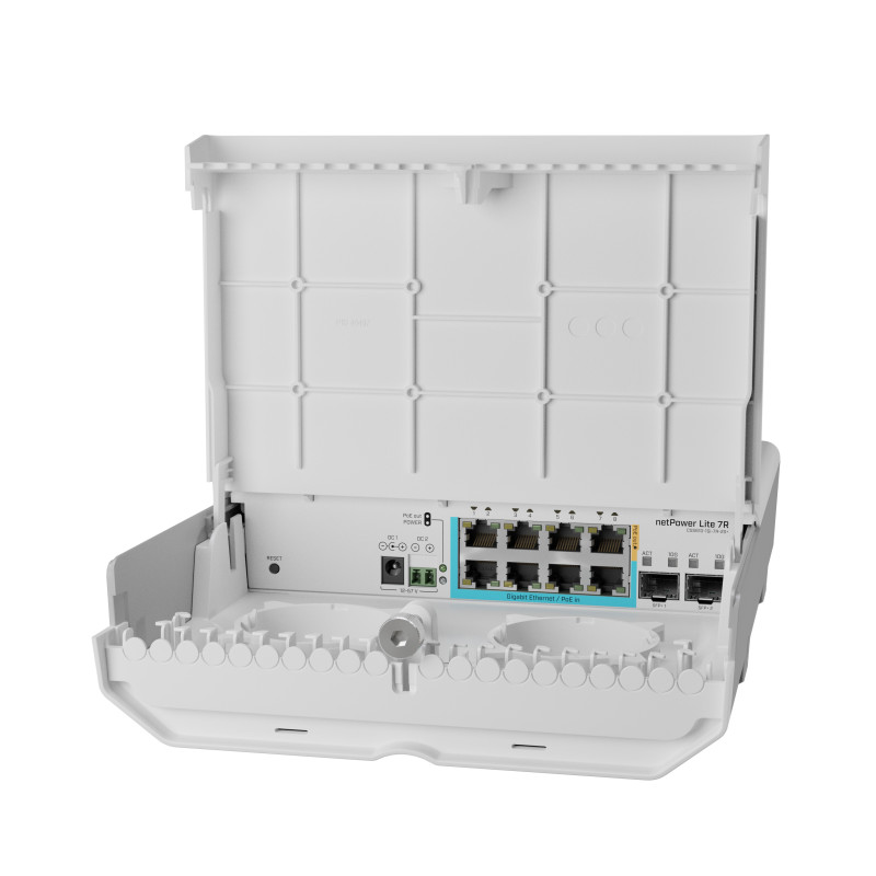 MikroTik CSS610-1Gi-7R-2S+OUT, netPower Lite 7R reverzný PoE switch