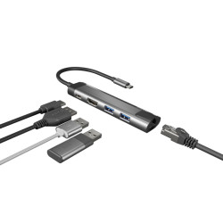Natec multiport adaptér FOWLER GO HUB 5v1, 2X USB 3.0 HUB, HDMI 4K, USB-C PD, RJ45
