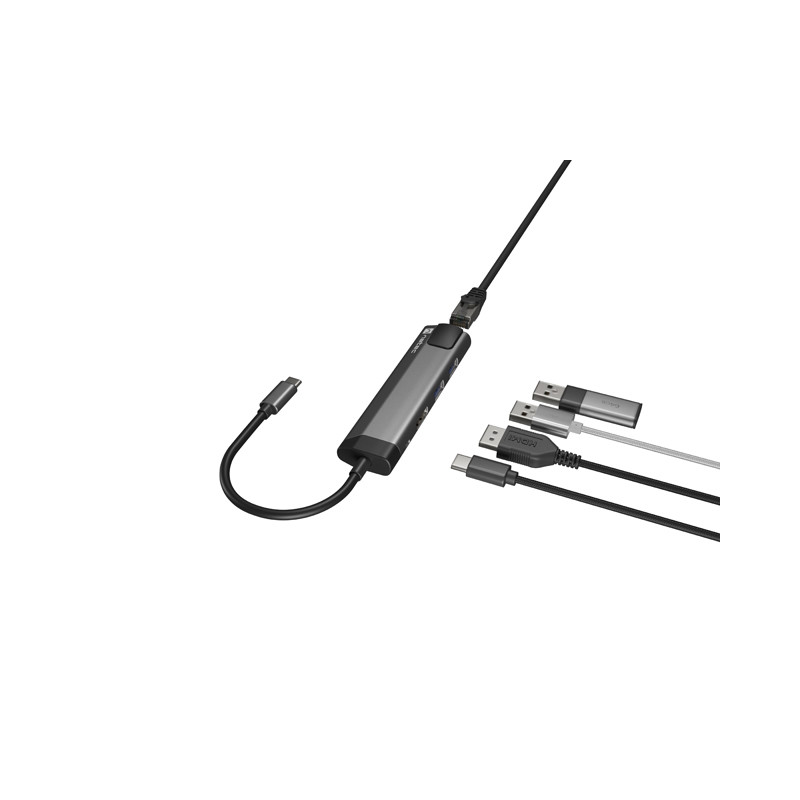 Natec multiport adaptér FOWLER GO HUB 5v1, 2X USB 3.0 HUB, HDMI 4K, USB-C PD, RJ45
