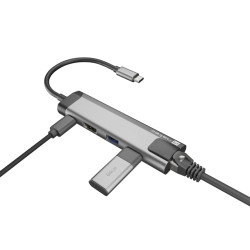 Natec multiport adaptér FOWLER GO HUB 5v1, 2X USB 3.0 HUB, HDMI 4K, USB-C PD, RJ45