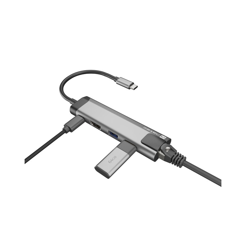 Natec multiport adaptér FOWLER GO HUB 5v1, 2X USB 3.0 HUB, HDMI 4K, USB-C PD, RJ45