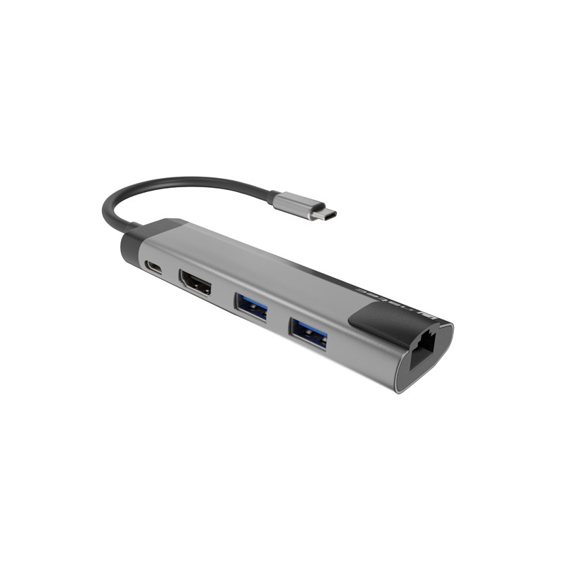 Natec multiport adaptér FOWLER GO HUB 5v1, 2X USB 3.0 HUB, HDMI 4K, USB-C PD, RJ45