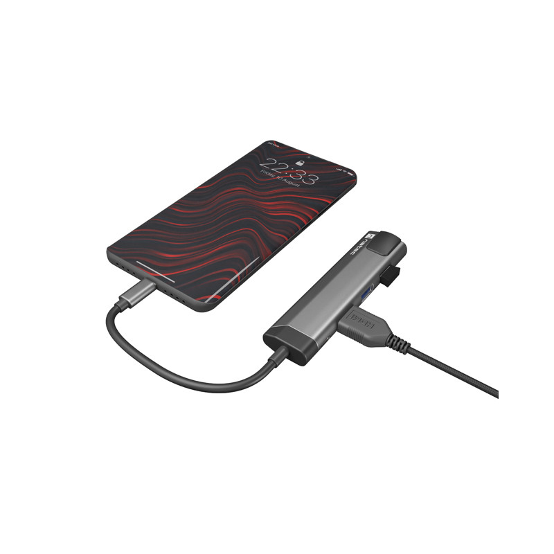 Natec multiport adaptér FOWLER GO HUB 5v1, 2X USB 3.0 HUB, HDMI 4K, USB-C PD, RJ45