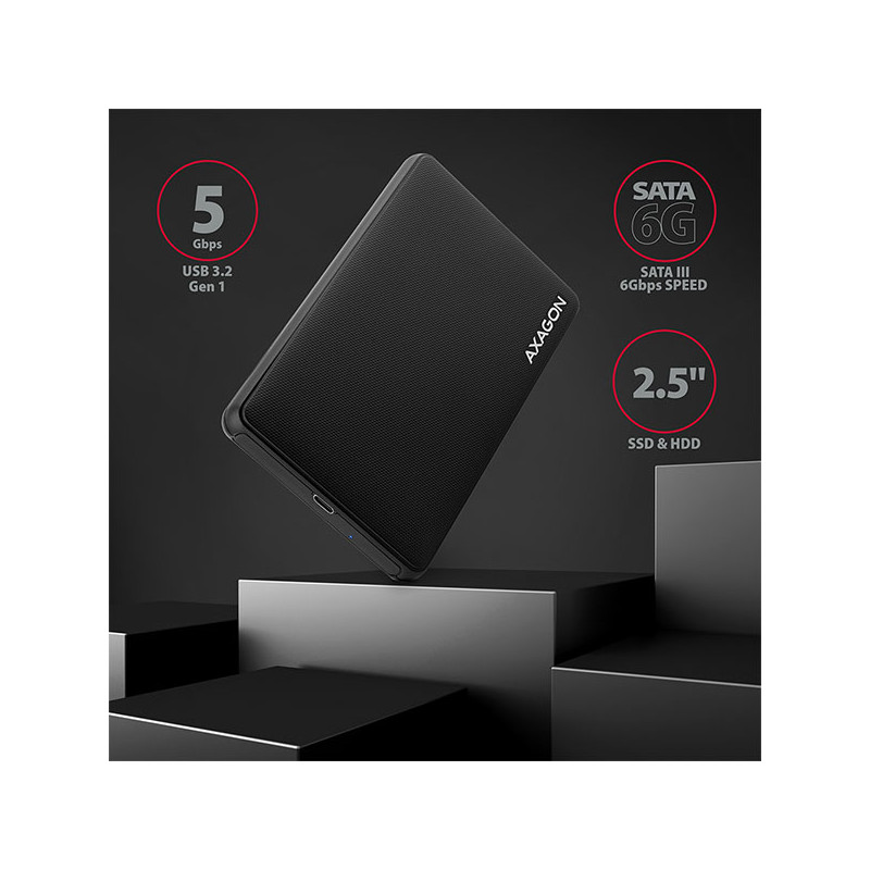 AXAGON EE25-SLC, USB-C 3.2 Gen 1 - SATA 6G 2.5'' SLIDE box, bezšroubový, čierny