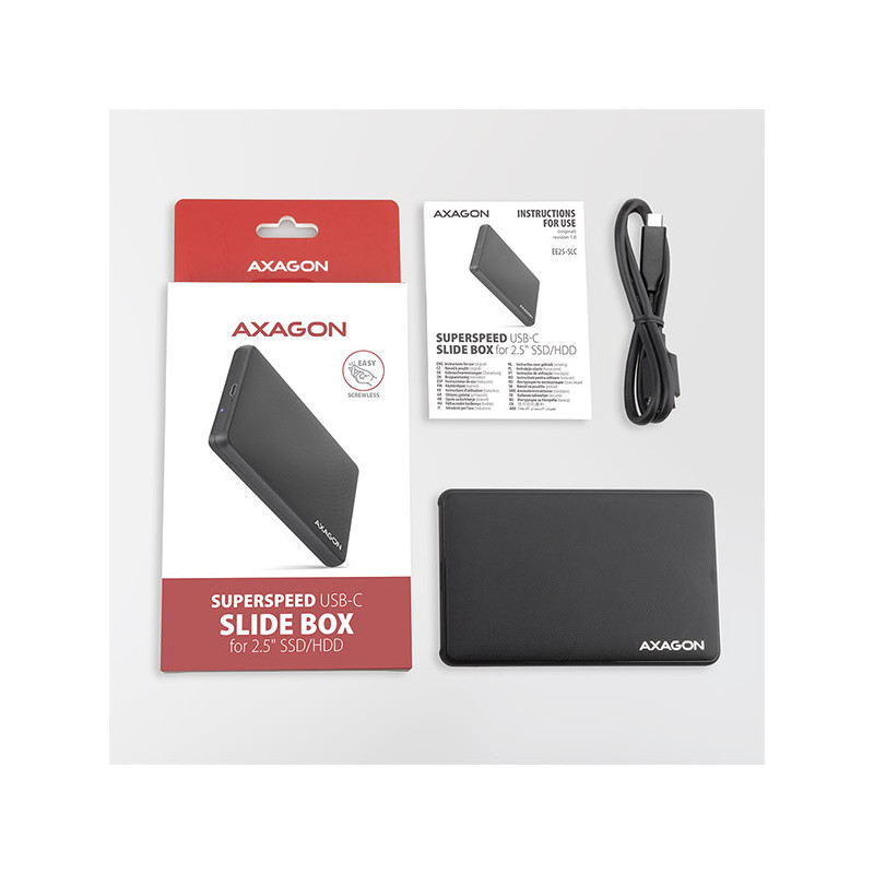AXAGON EE25-SLC, USB-C 3.2 Gen 1 - SATA 6G 2.5'' SLIDE box, bezšroubový, čierny