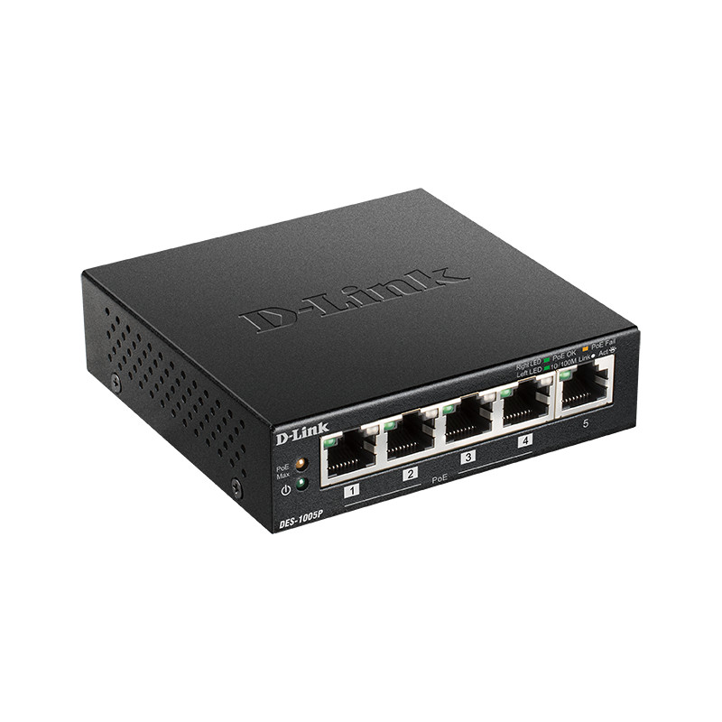 D-Link DES-1005P 5-port 10/100 switch, 4xPoE+, 60W