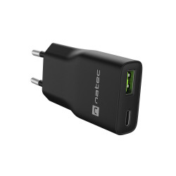 Univerzálna nabíjačka USB Natec RIBERA GaN SLIM, 20 W, 1X USB-A + 1X USB-C, čierna