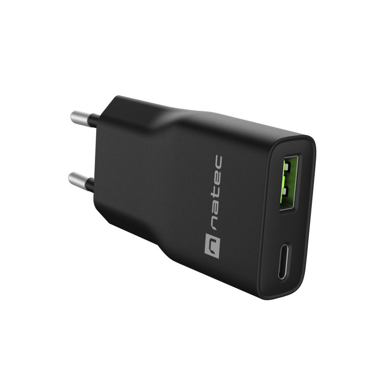 Univerzálna nabíjačka USB Natec RIBERA GaN SLIM, 20 W, 1X USB-A + 1X USB-C, čierna