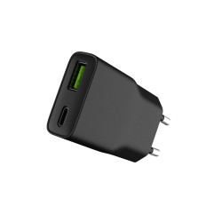 Univerzálna nabíjačka USB Natec RIBERA GaN SLIM, 20 W, 1X USB-A + 1X USB-C, čierna