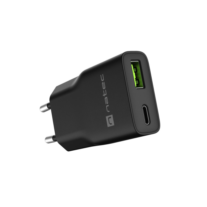 Univerzálna nabíjačka USB Natec RIBERA GaN SLIM, 20 W, 1X USB-A + 1X USB-C, čierna