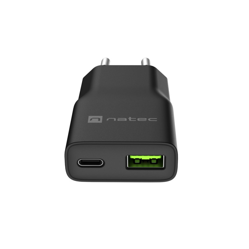 Univerzálna nabíjačka USB Natec RIBERA GaN SLIM, 20 W, 1X USB-A + 1X USB-C, čierna