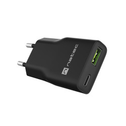 Univerzálna nabíjačka USB Natec RIBERA GaN SLIM, 20 W, 1X USB-A + 1X USB-C, čierna