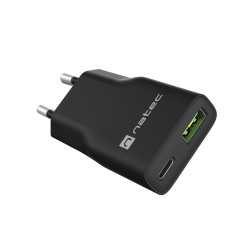 Univerzálna nabíjačka USB Natec RIBERA GaN SLIM, 20 W, 1X USB-A + 1X USB-C, čierna