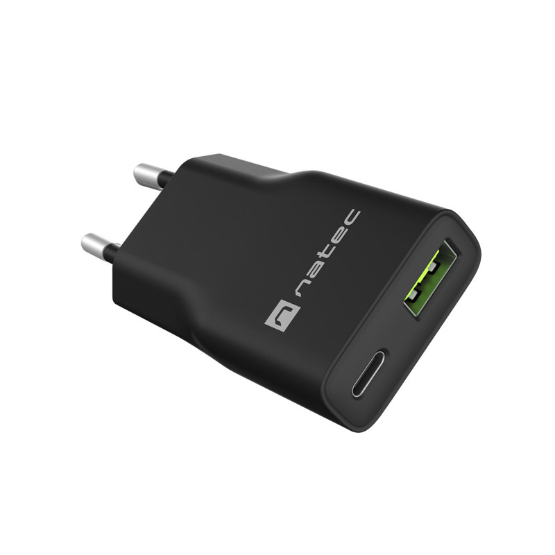 Univerzálna nabíjačka USB Natec RIBERA GaN SLIM, 20 W, 1X USB-A + 1X USB-C, čierna