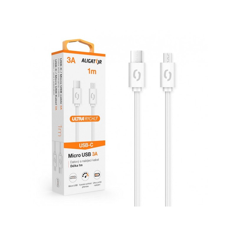 ALIGATOR Dátový kábel POWER 3A, USB-C/microUSB biely