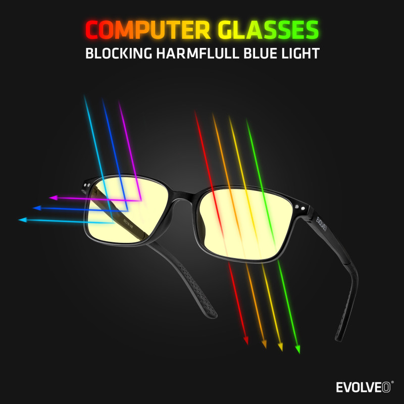 EVOLVEO BlueBlock40, PC brýle, blokácia modrého svetla 40%, nedioptrické, čierne