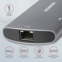 AXAGON HMC-6M2, USB 3.2 Gen 1 húb, 2x USB-A, HDMI, RJ-45 GLAN, SATA M.2, PD 100W, kábel USB-C 18cm